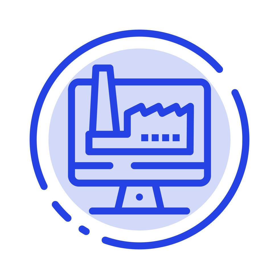 Computer Building Monitor Factory Blue Dotted Line Line Icon vector