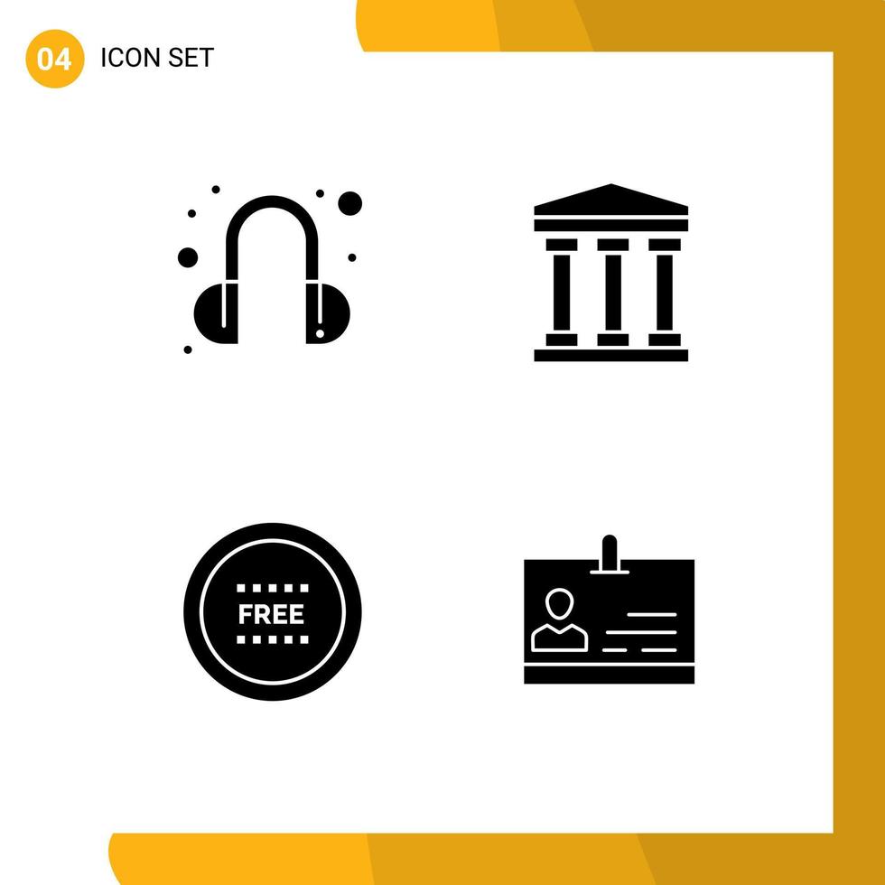 Set of 4 Commercial Solid Glyphs pack for headset line user ecommerce id Editable Vector Design Elements