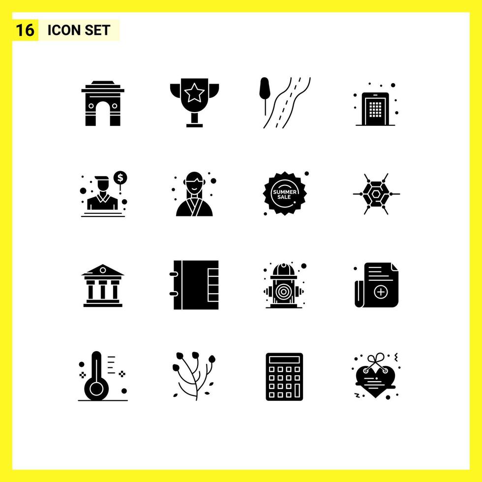 Mobile Interface Solid Glyph Set of 16 Pictograms of pin code mobile education code travel Editable Vector Design Elements