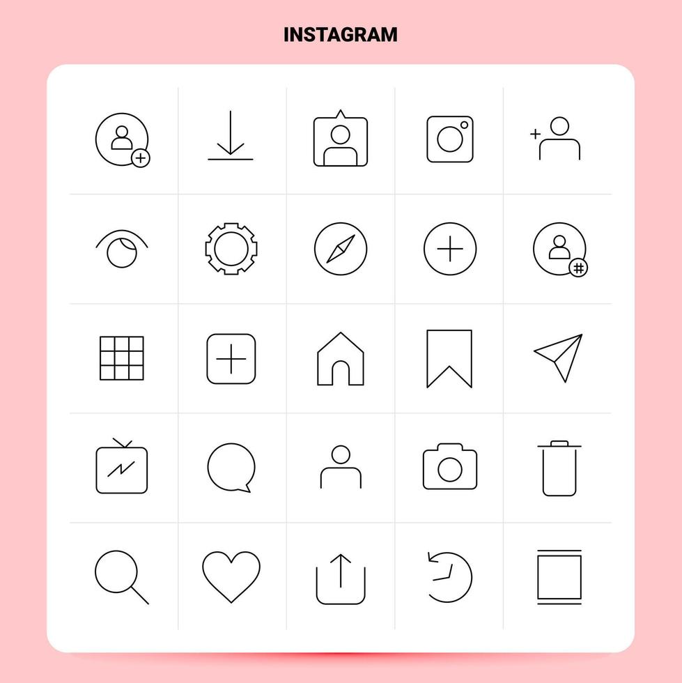 OutLine 25 Instagram Icon set. Vector Line Style Design Black Icons Set. Linear pictogram pack. Web and Mobile Business ideas design Vector Illustration.