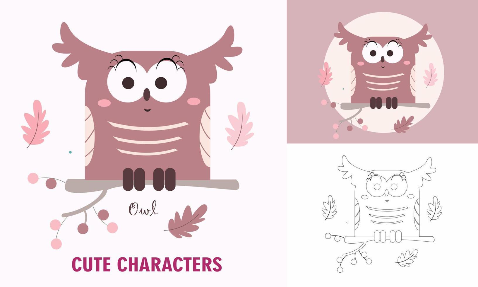 Coloring cute animals for kids with owl outline vector