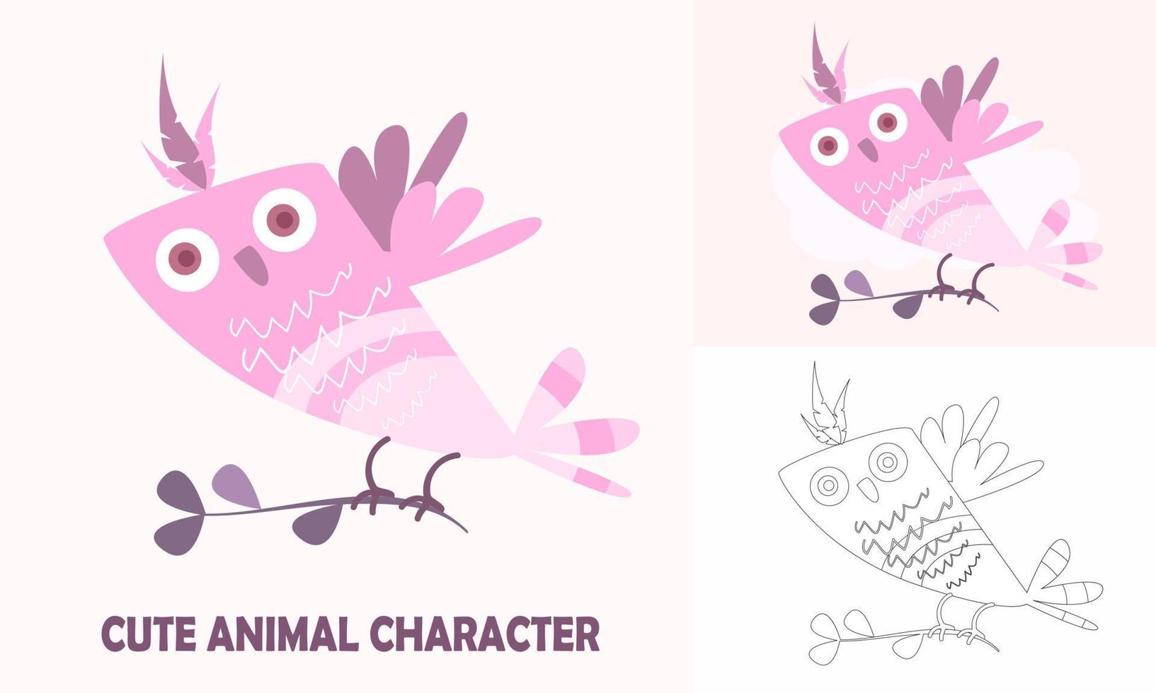 Coloring cute animals for kids with outline birds vector