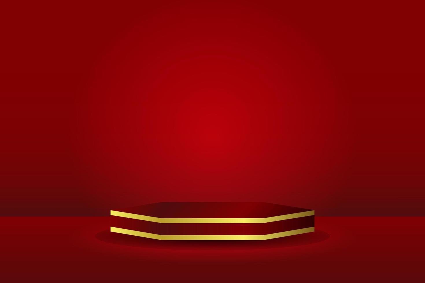 Abstract realistic 3D red hexagonal pedestal or podium. Dark red minimal scene for product display presentation. Vector rendering geometric platform design
