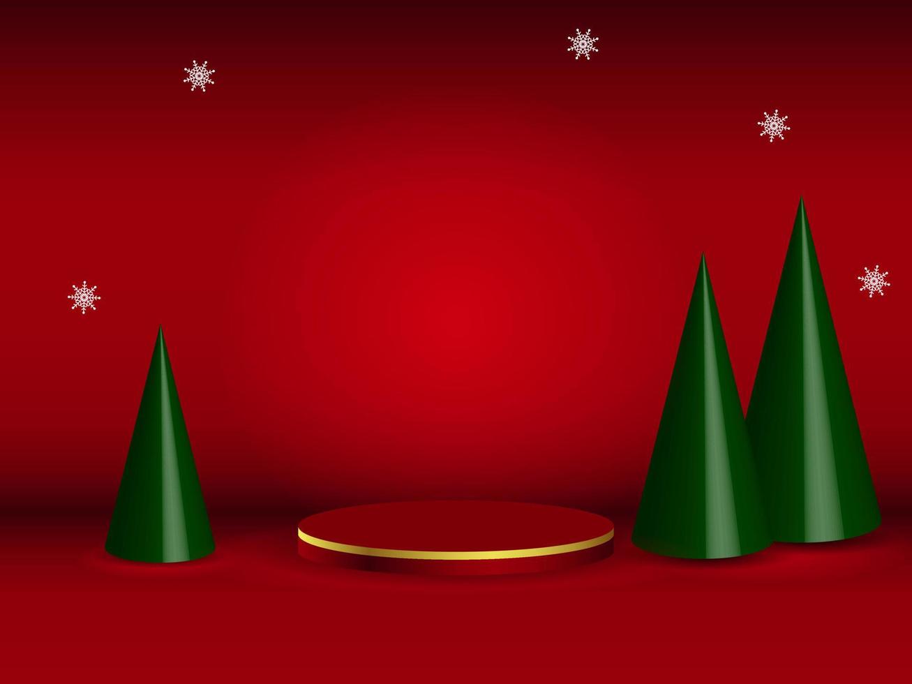 diseño de escenario mínimo abstracto. forma de podio geométrico para mostrar un producto cosmético. un pedestal o plataforma de escenario. invierno navidad rojo vector