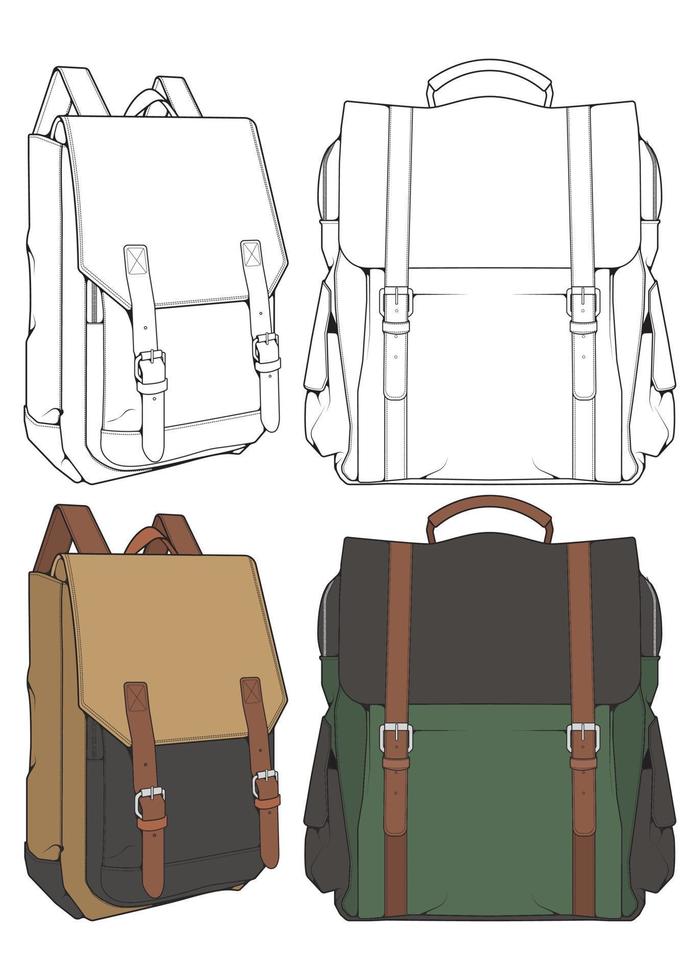 Set of Vector Backpacks Illustration. Backpacks for students, travellers and tourists.