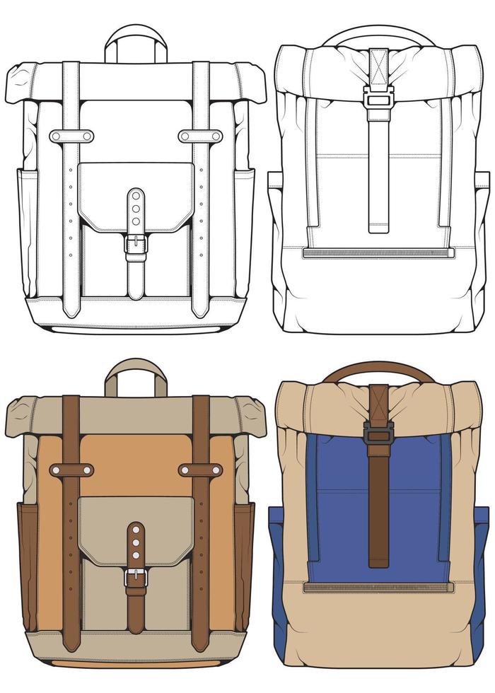 Set of Vector Backpacks Illustration. Backpacks for students, travellers and tourists.