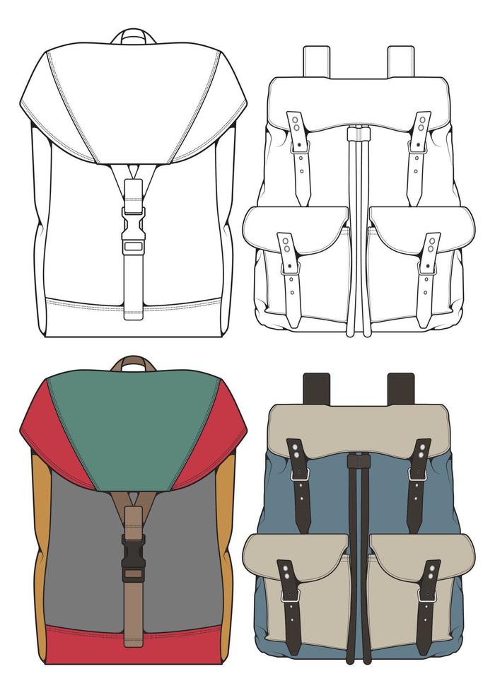 Set of Vector Backpacks Illustration. Backpacks for students, travellers and tourists.