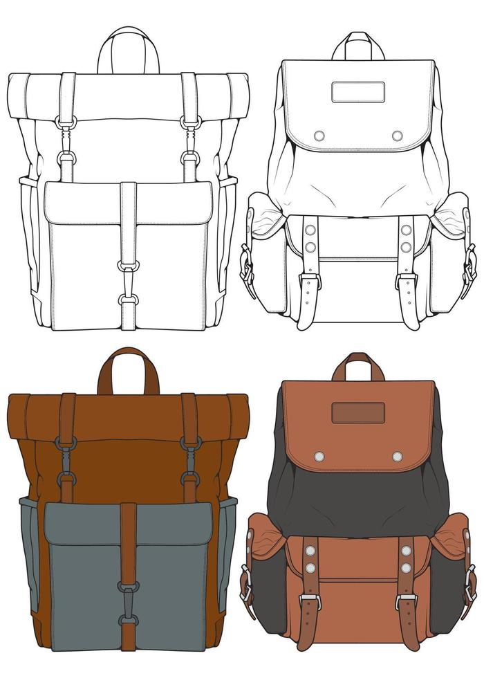 conjunto de ilustraciones de mochilas vectoriales. mochilas para estudiantes, viajeros y turistas. vector