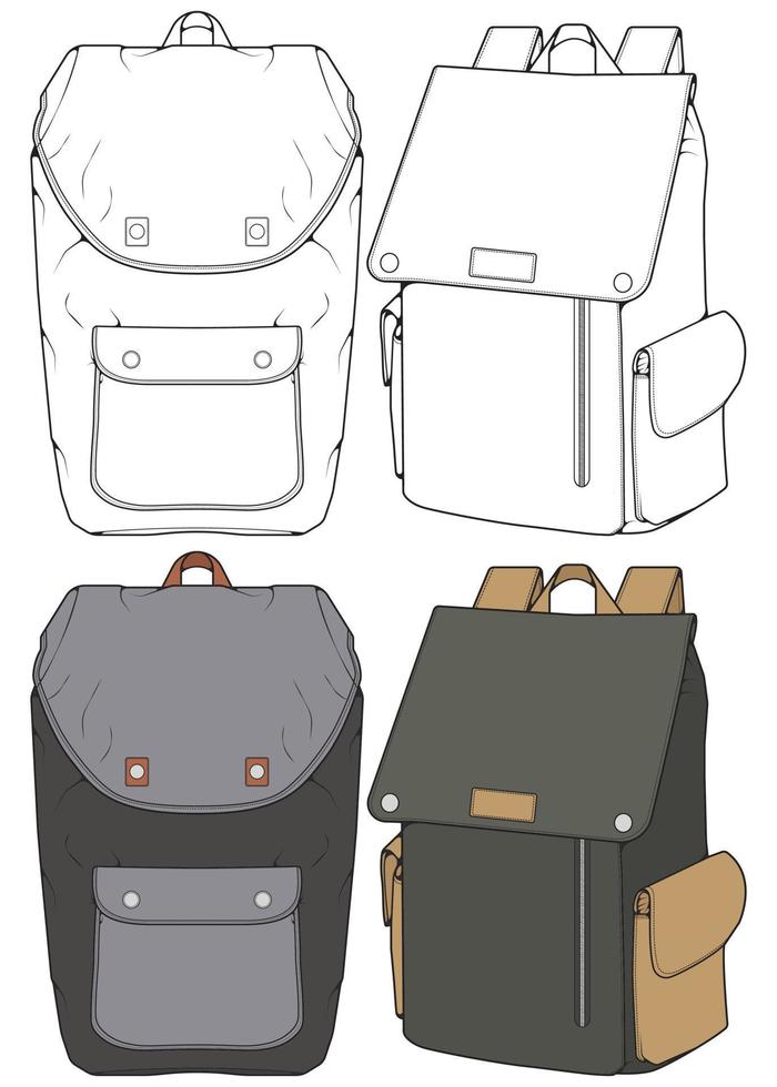 conjunto de ilustraciones de mochilas vectoriales. mochilas para estudiantes, viajeros y turistas. vector