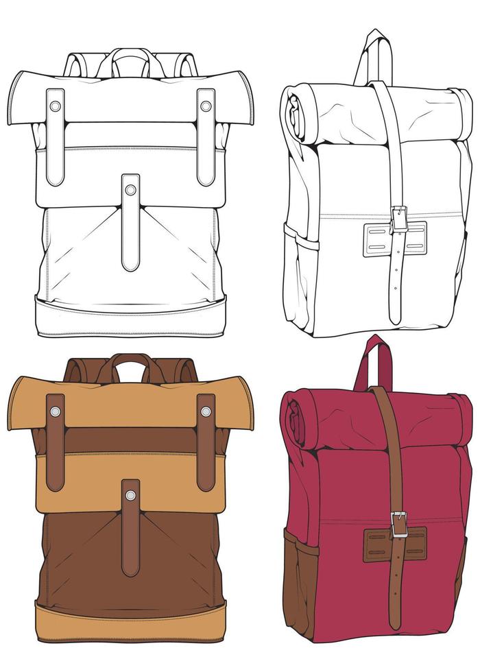 conjunto de ilustraciones de mochilas vectoriales. mochilas para estudiantes, viajeros y turistas. vector