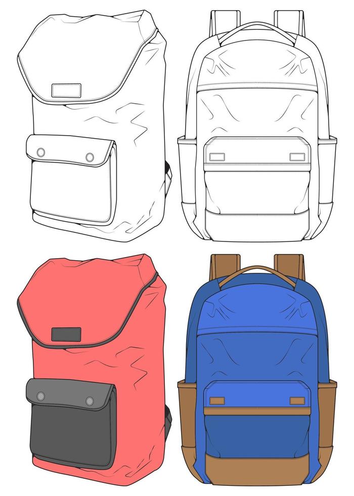 conjunto de ilustraciones de mochilas vectoriales. mochilas para estudiantes, viajeros y turistas. vector