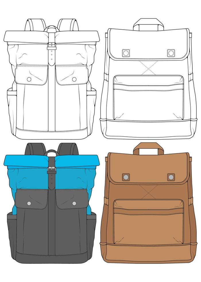 conjunto de ilustraciones de mochilas vectoriales. mochilas para estudiantes, viajeros y turistas. vector