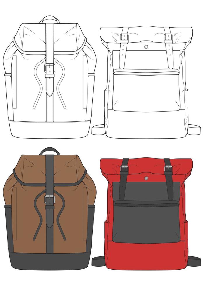 conjunto de ilustraciones de mochilas vectoriales. mochilas para estudiantes, viajeros y turistas. vector