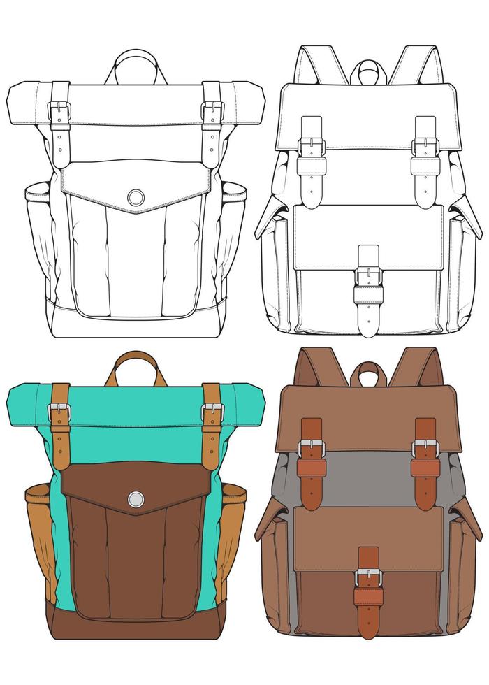 conjunto de ilustraciones de mochilas vectoriales. mochilas para estudiantes, viajeros y turistas. vector