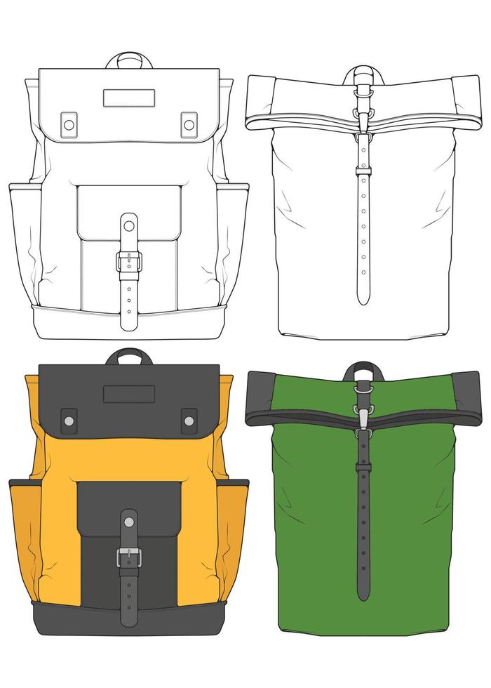 Set of Vector Backpacks Illustration. Backpacks for students, travellers and tourists.