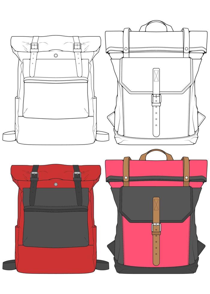Set of Vector Backpacks Illustration. Backpacks for students, travellers and tourists.