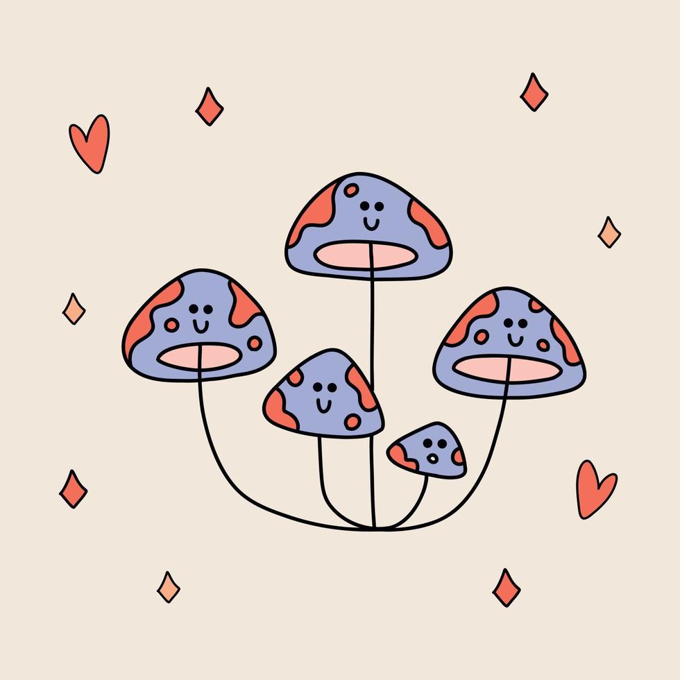 Funny retro Sticker of Groovy Mushroom with eyes. Vintage cartoon 60s - 70s psychedelic element. Isolated vector illustration