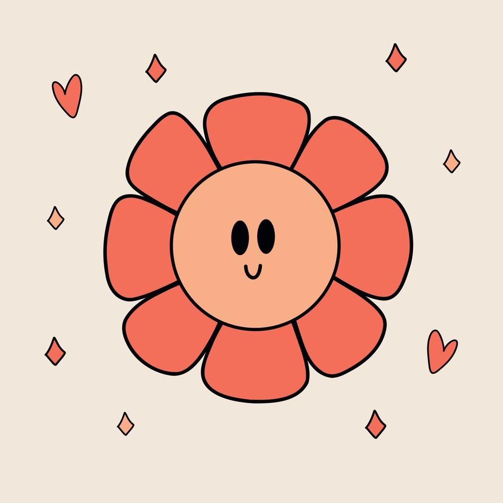 divertida pegatina retro de flor maravillosa con ojos. elemento psicodélico de dibujos animados vintage de los años 60 - 70. ilustración vectorial aislada vector