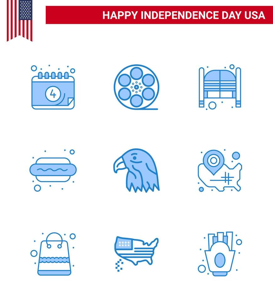 USA Happy Independence DayPictogram Set of 9 Simple Blues of animal food bar dog entrance Editable USA Day Vector Design Elements