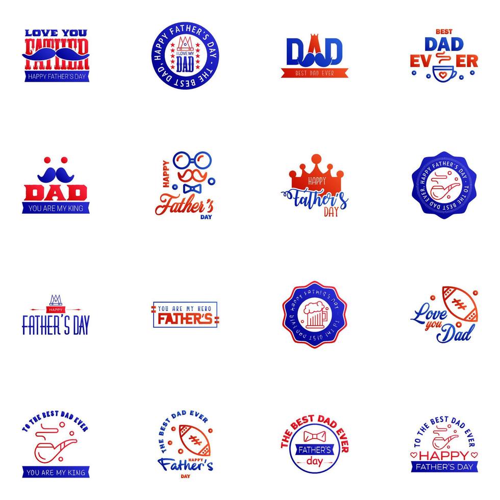 Happy fathers day 16 Blue and red vintage retro type font Illustrator eps10 Editable Vector Design Elements