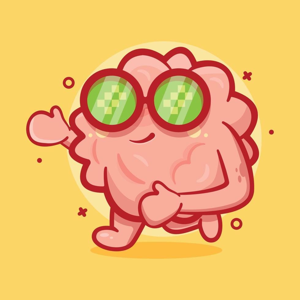 Funny brain character mascot running isolated cartoon in flat style design vector