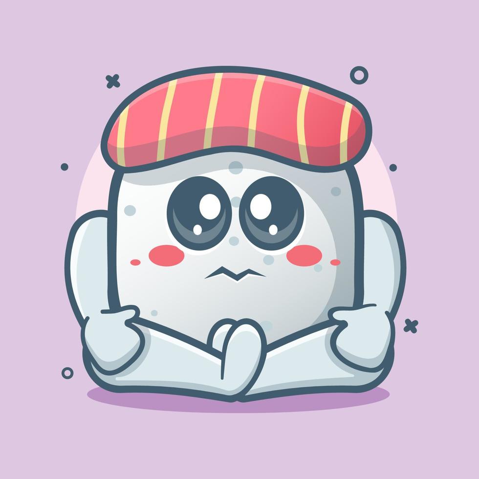 cute sushi food character mascot with sad expression isolated cartoon in flat style design vector