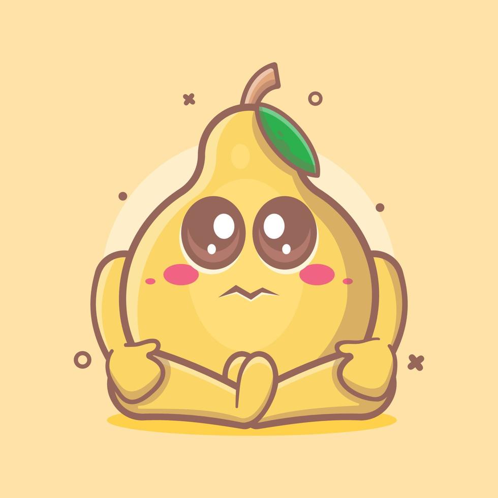 cute quince fruit character mascot with sad expression isolated cartoon in flat style design vector