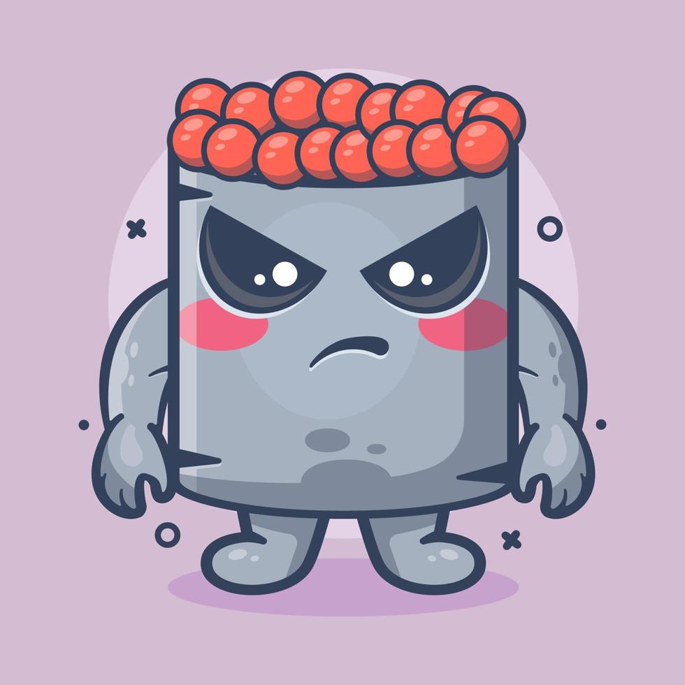 serious ikura sushi food character mascot with angry expression isolated cartoon in flat style design vector