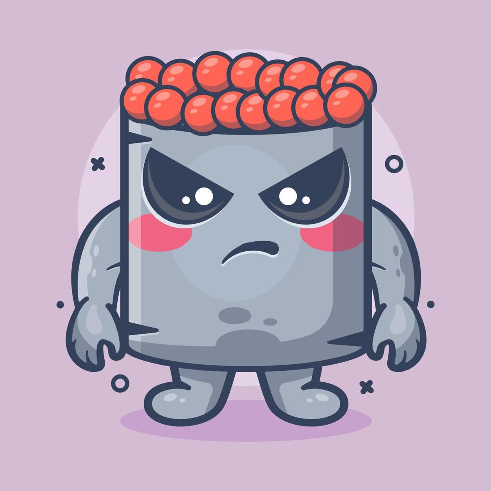 mascota de personaje de comida de sushi ikura seria con expresión enojada dibujos animados aislados en diseño de estilo plano vector