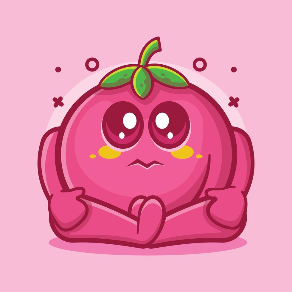 funny peach fruit character mascot with sad expression isolated cartoon in flat style design vector