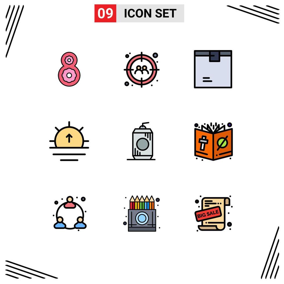 Pictogram Set of 9 Simple Filledline Flat Colors of cola weather delivery sunrise nature Editable Vector Design Elements