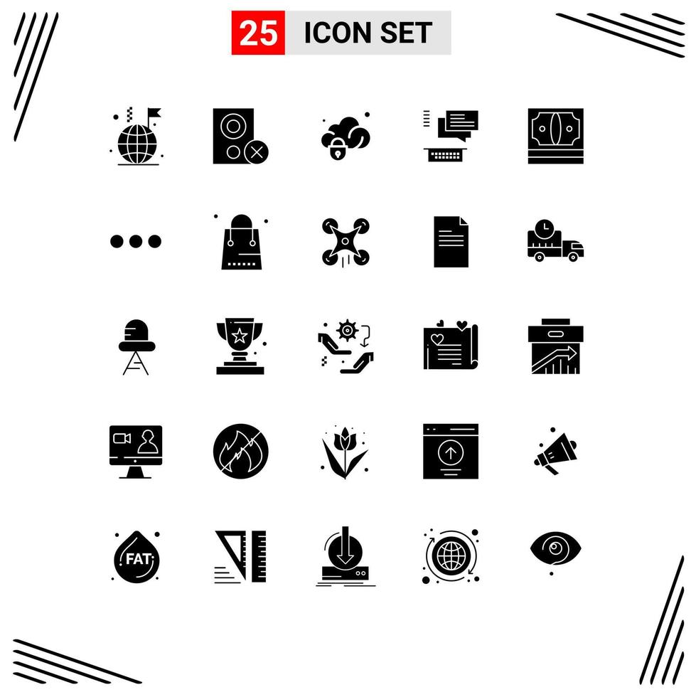 Pictogram Set of 25 Simple Solid Glyphs of business chating remove conversation secure Editable Vector Design Elements