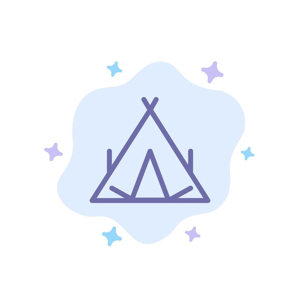 Camp Tent Wigwam Spring Blue Icon on Abstract Cloud Background vector