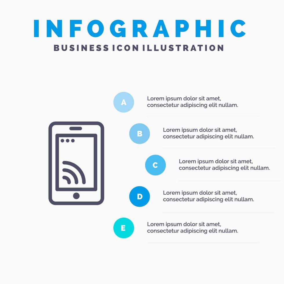 icono de línea de servicio wifi de celda móvil con fondo de infografía de presentación de 5 pasos vector