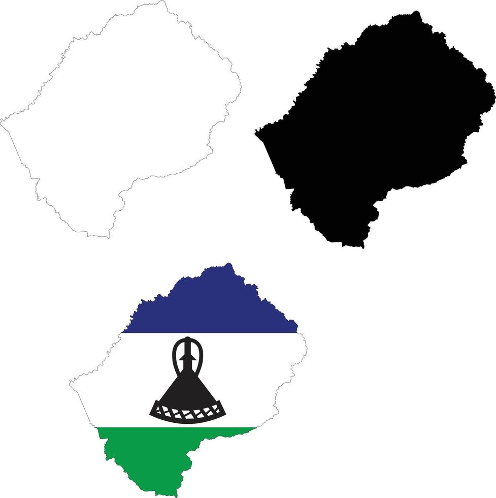 Map Lesotho on white background. Lesotho Map Outline. Lesotho vector map with the flag inside.