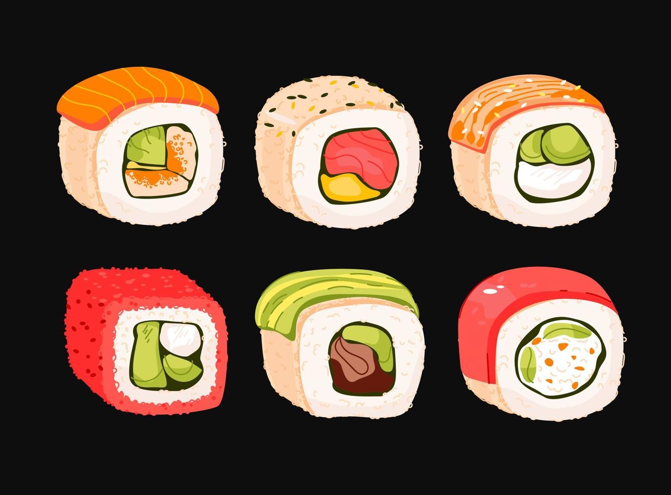 juego de sushi cocina tradicional japonesa. comida asiática. vector