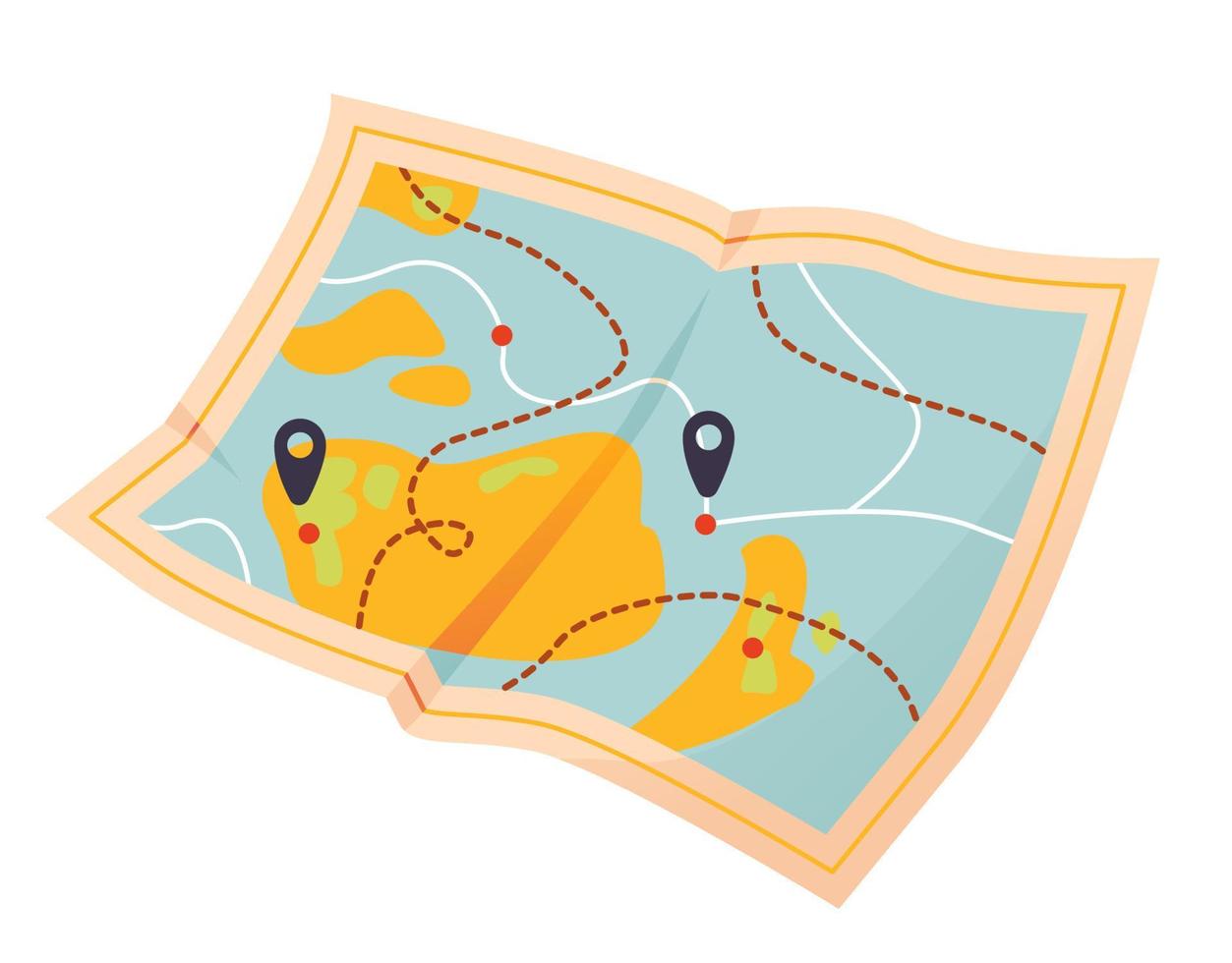 Paper traveler's road map. Vector illustration isolated on a white background.
