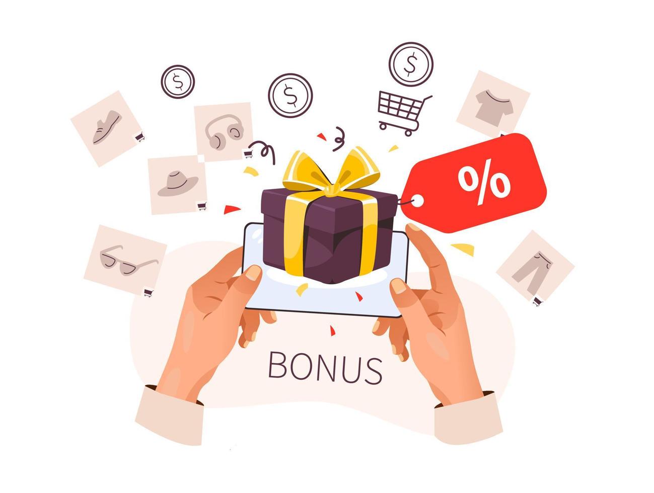 Online shopping bonuses. Online store in the phone. Vector illustration.