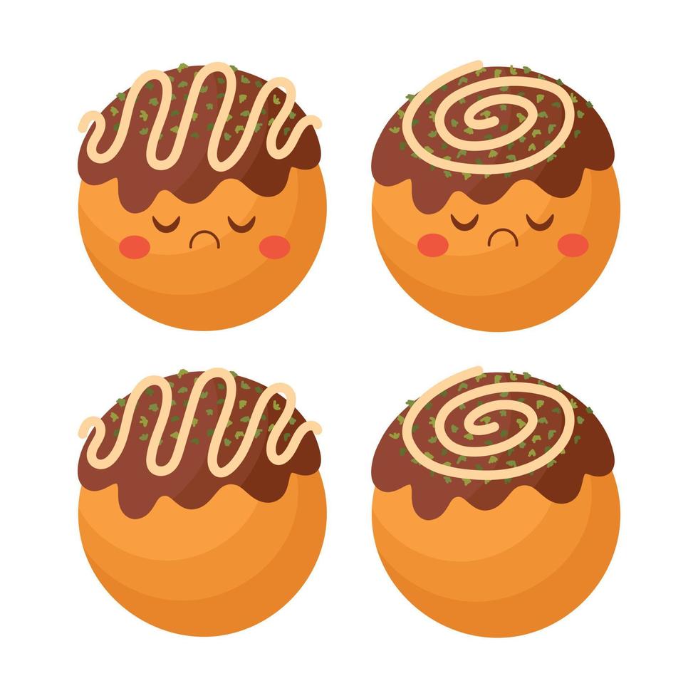 Doodle flat clipart. Cute takoyaki, Asian street food. All objects are repainted. vector