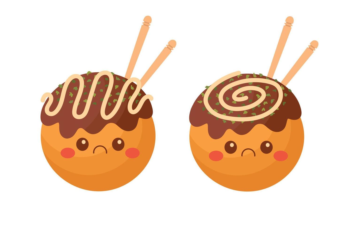 garabatear imágenes prediseñadas planas. lindo takoyaki, comida callejera asiática. Todos los objetos están repintados. vector