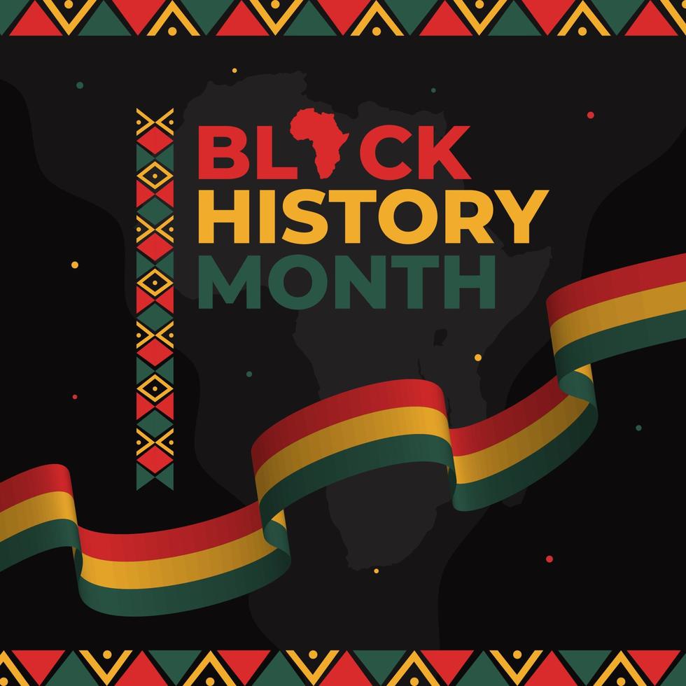 mes de la historia negra con cinta e ilustración de patrón africano en el fondo del mapa vector