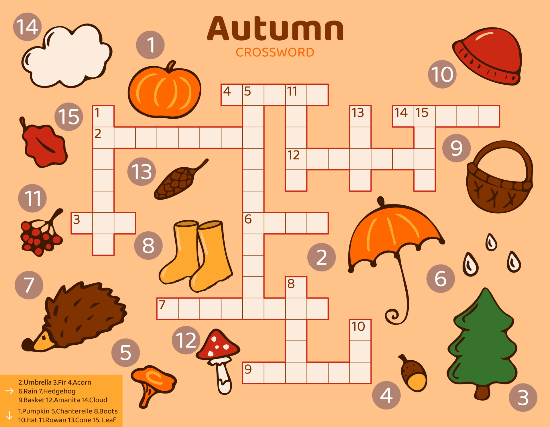 Vector Fall Season Crossword Puzzle