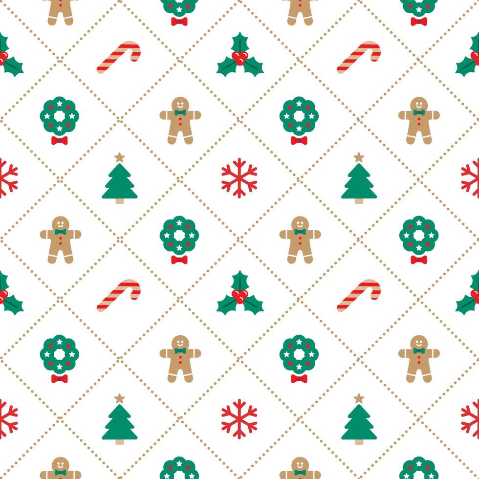 Cute Merry Christmas Tree Red Green Blue Christmas Tree Dash Line Diagonal Stripe Striped Line Mesh Grid Checkered Plaid Tartan Buffalo Scott Gingham Background Seamless Pattern for Christmas Festival vector