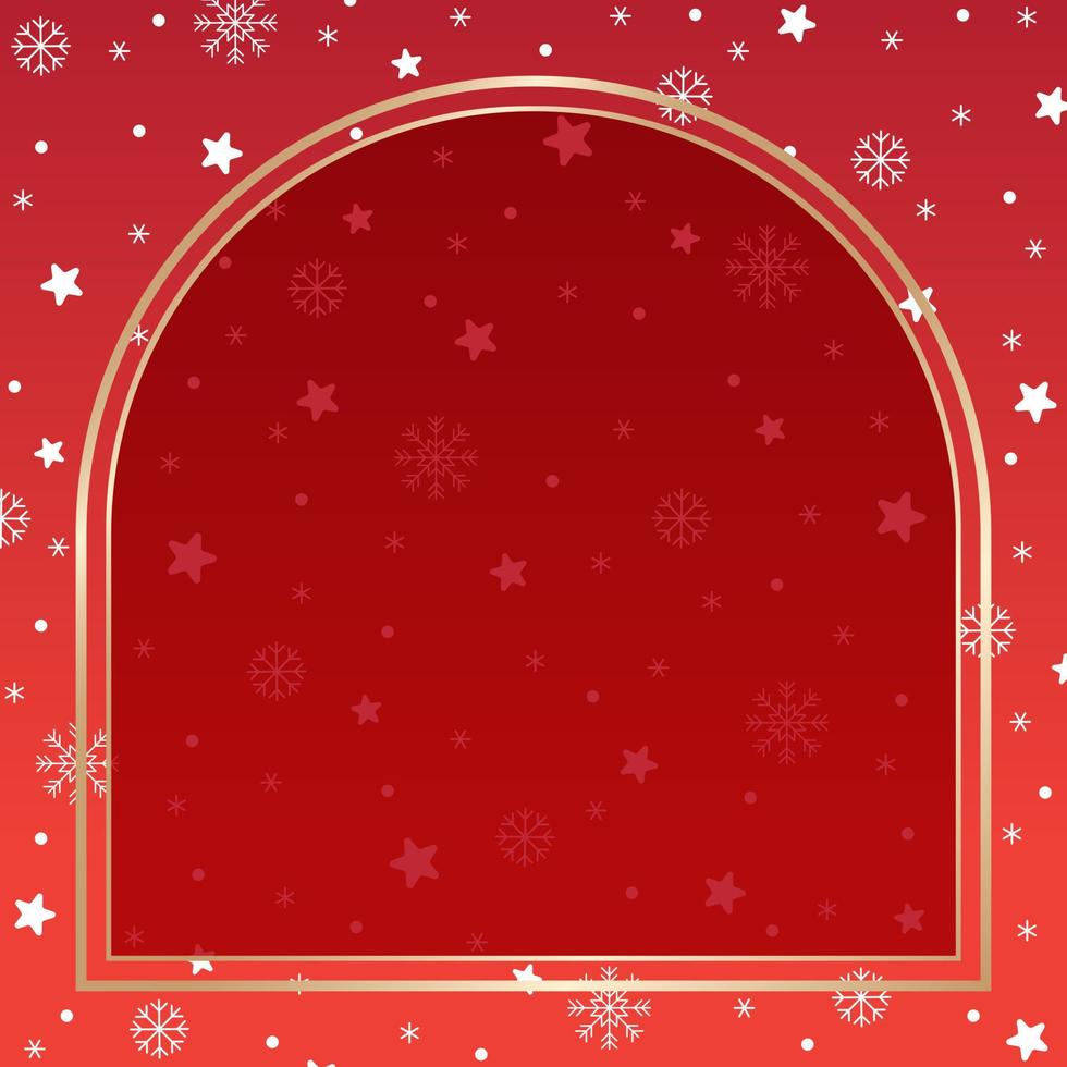 Cute Merry Christmas Santa Claus Winter Snow Snowflake Snowman Confetti Decorative Square Post Card Poster Banner Red Gold Background Copy Space Arch Template Border Frame for Christmas Advertising vector