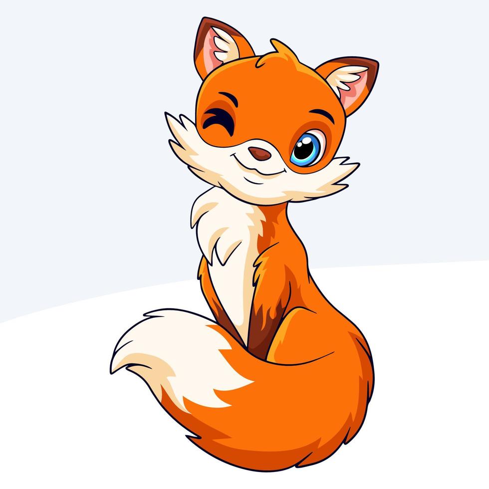 Cartoon cute little fox on white background vector