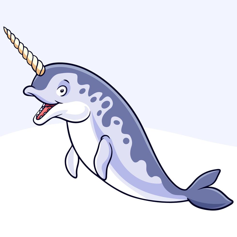 caricatura, divertido, narwhal, aislado, blanco, plano de fondo vector