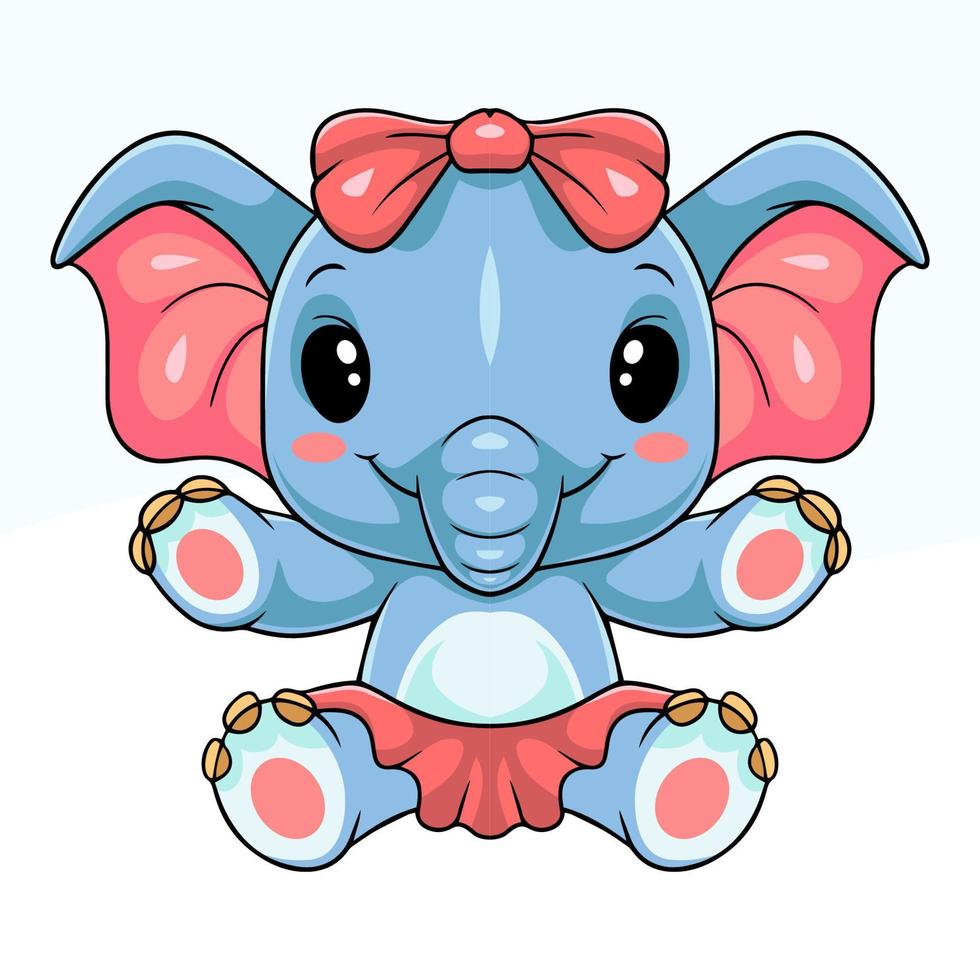 Cute little elephant cartoon wearing ribbon and skirt vector