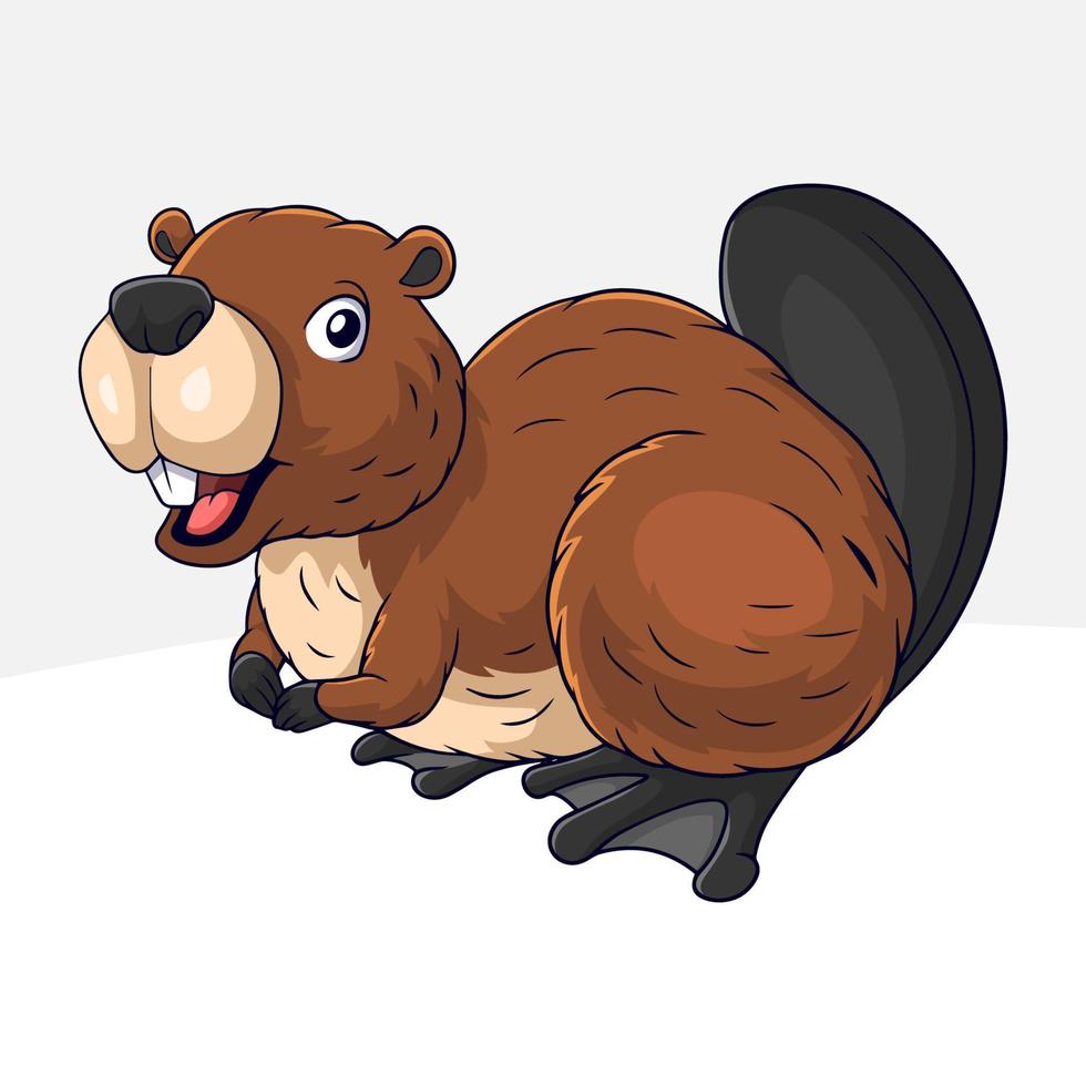 Cartoon cute little beaver on white background vector