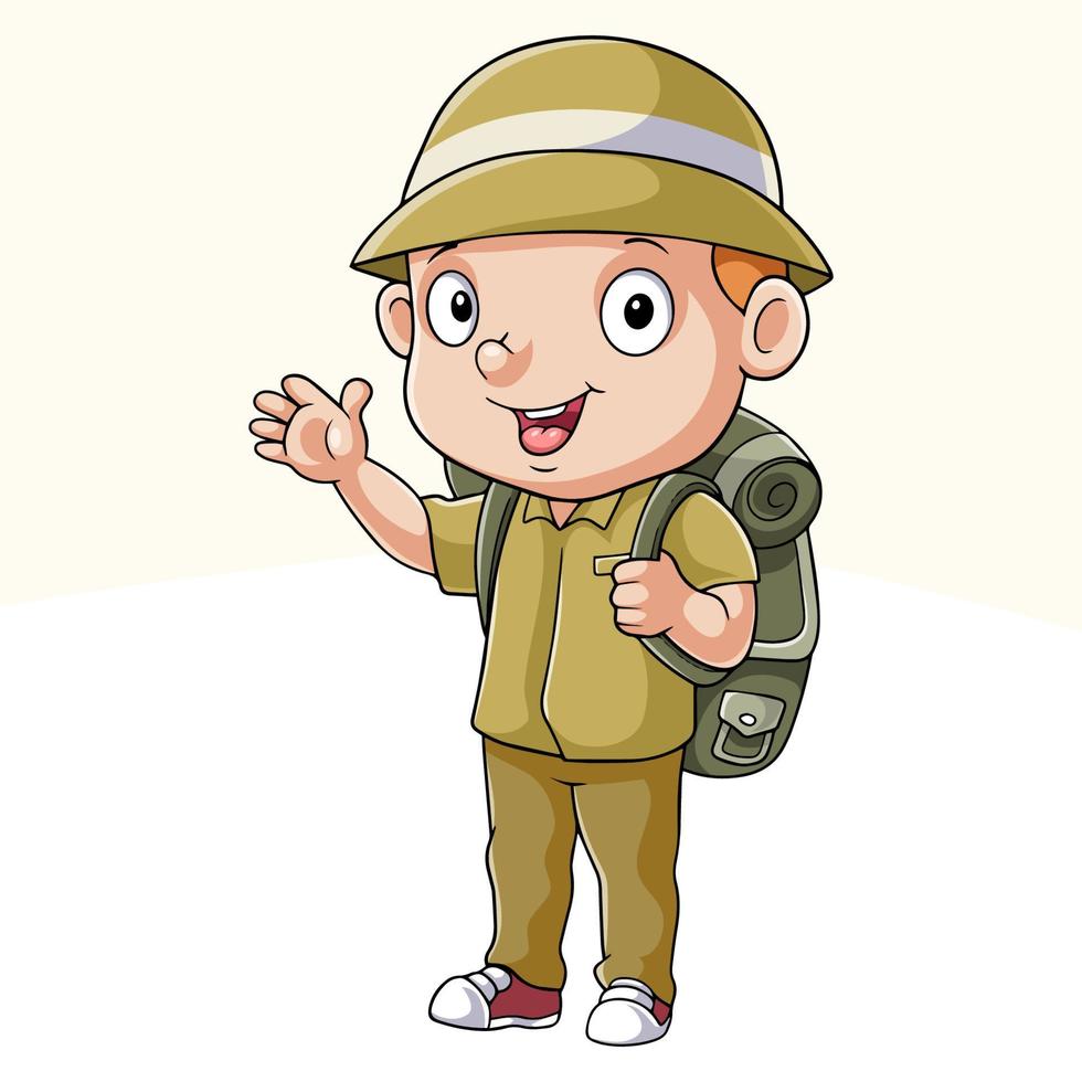 explorador de niño pequeño de dibujos animados con mochila 15360154 Vector  en Vecteezy