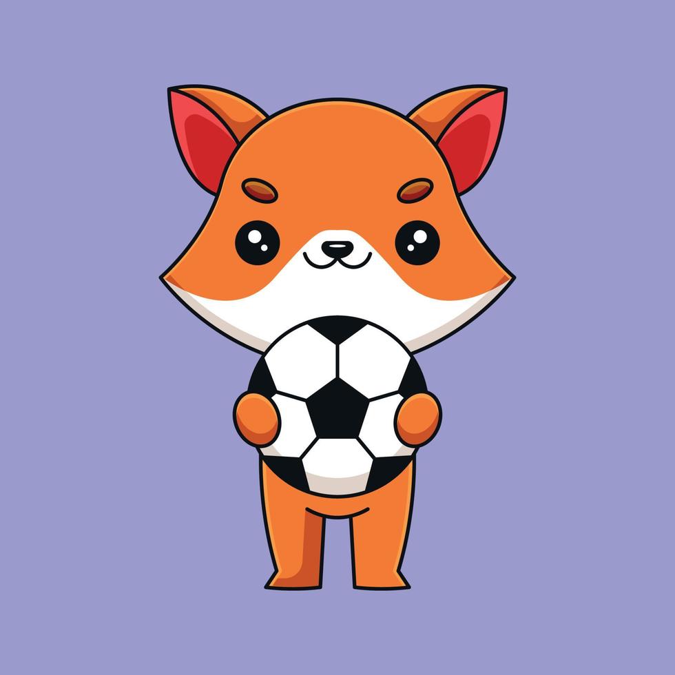 cute fox holding soccer ball cartoon mascot doodle art hand drawn concept vector kawaii icon illustration